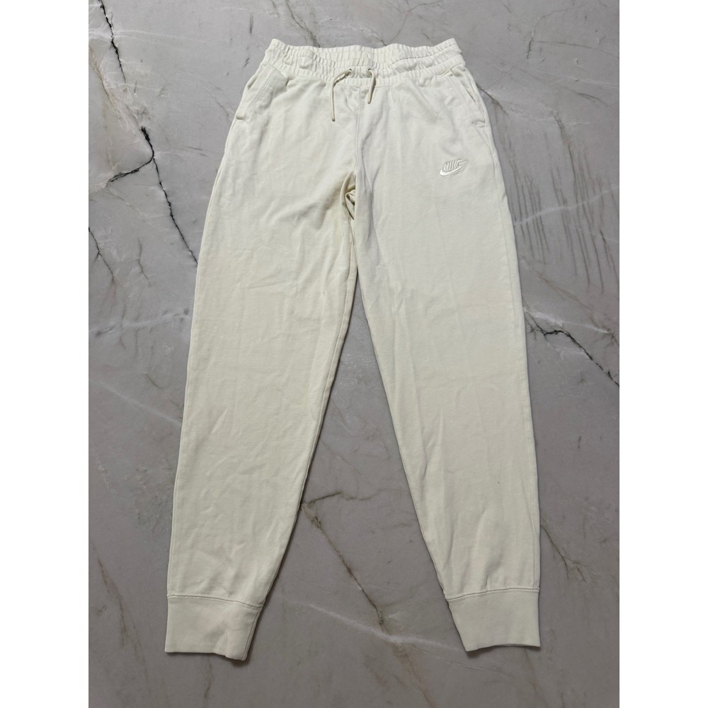 Nike Women's Sportswear Fleece Joggers Cream Off White Sweatpants Logo Small